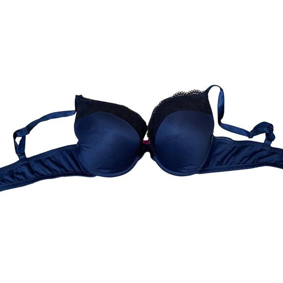 Maiden form bra 40 D navy pushup underwire lightly padded lace edges - Picture 1 of 8